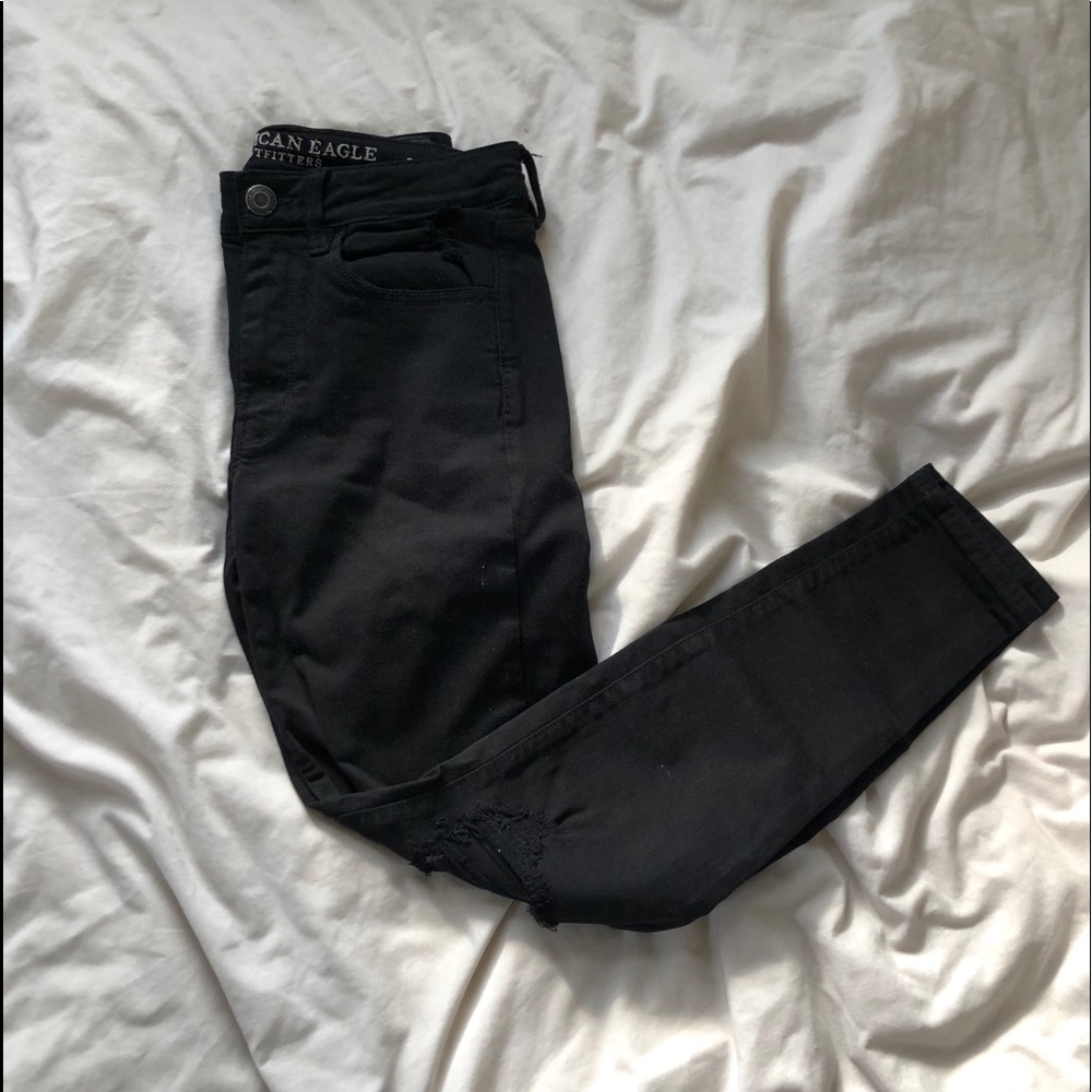 black ripped high waisted jeggings
